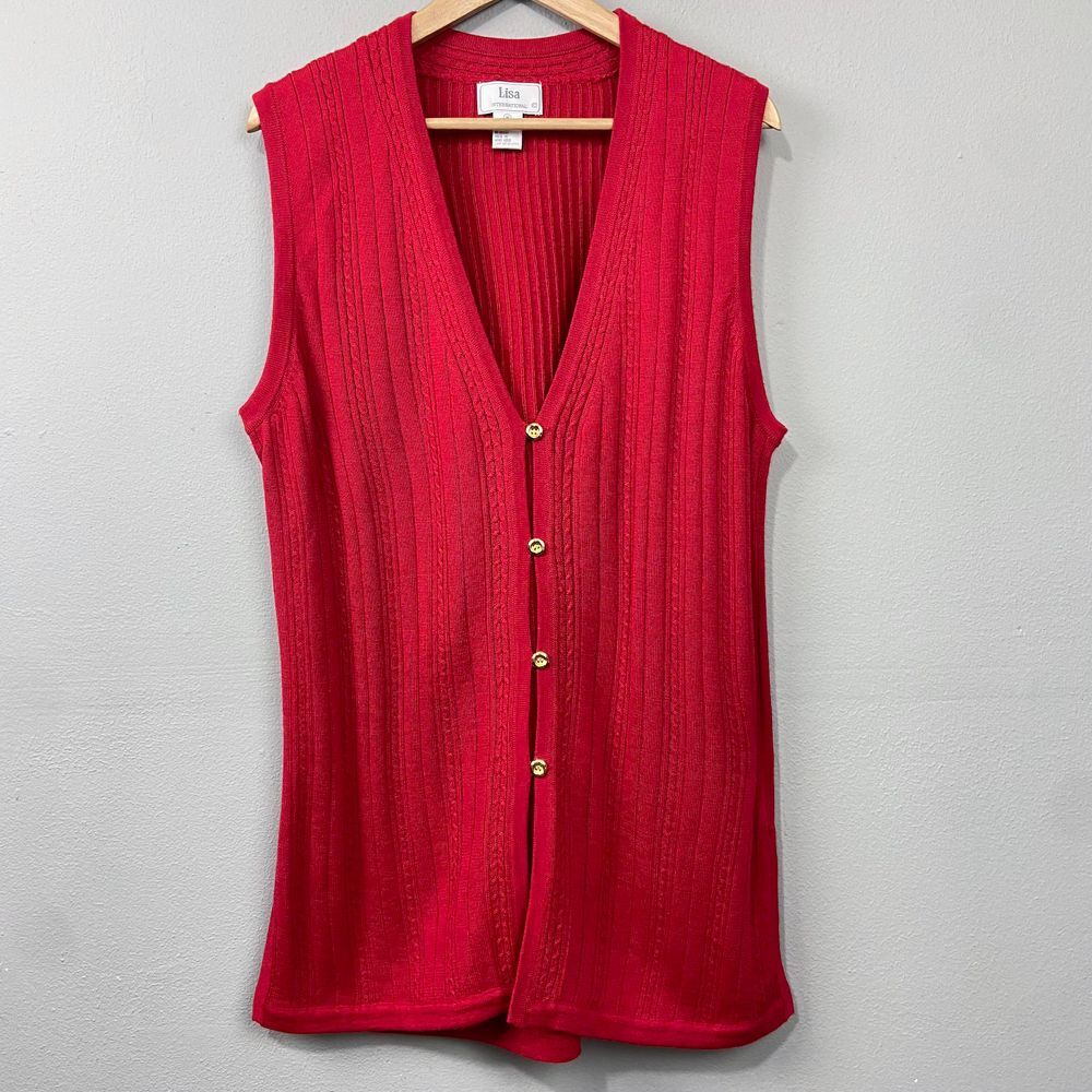 Vintage Lisa International Sweater Vest Size M Red Cable Knit Twee‎ Preppy Long